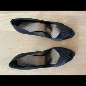 Black satin ferragamo heels